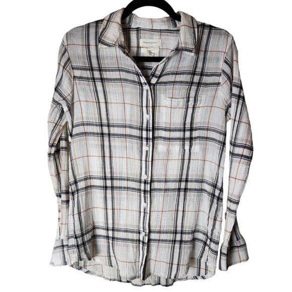 Treasure & Bond Tops - Treasure & Bond Womens Boyfriend Shirt In White Black Plaid Gauzy 100% Cotton XS